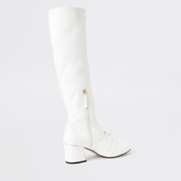 SOLD DO NOT BUY White Mod Faux Leather Knee High Boots - Picture 3 of 5